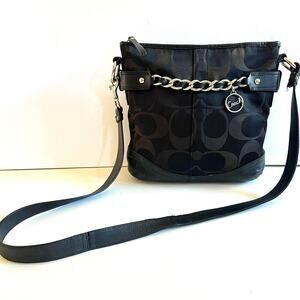 COACH Signature Optic Chain Bag, Black, Canvas with Leather Trim